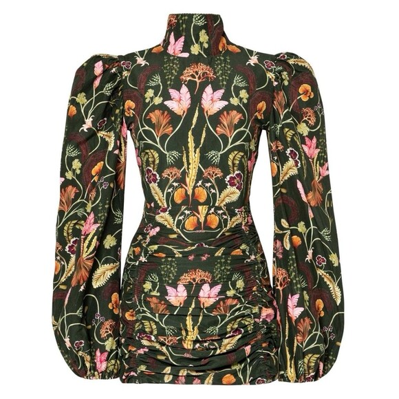 AGUA BY AGUA BENDITA Guaba Habitat Ruched Mini Dress In Floral Print Size Large
